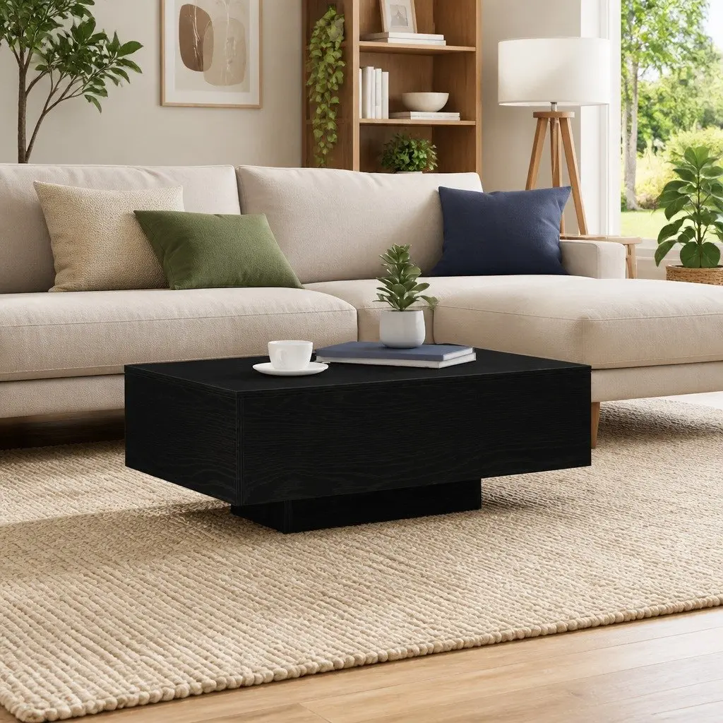 Coffee Table Black Oak 85x55x31cm LED Lights Modern Engineered Wood Accent