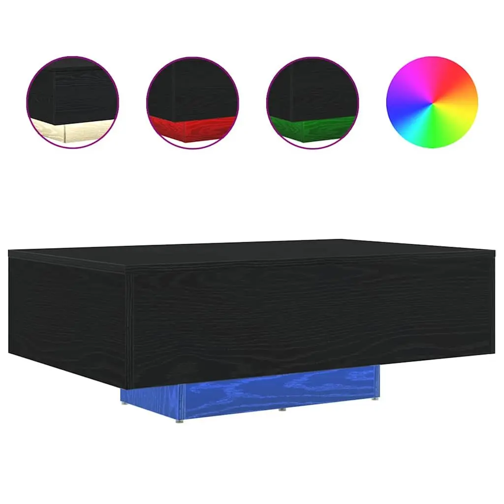 Coffee Table Black Oak 85x55x31cm LED Lights Modern Engineered Wood Accent