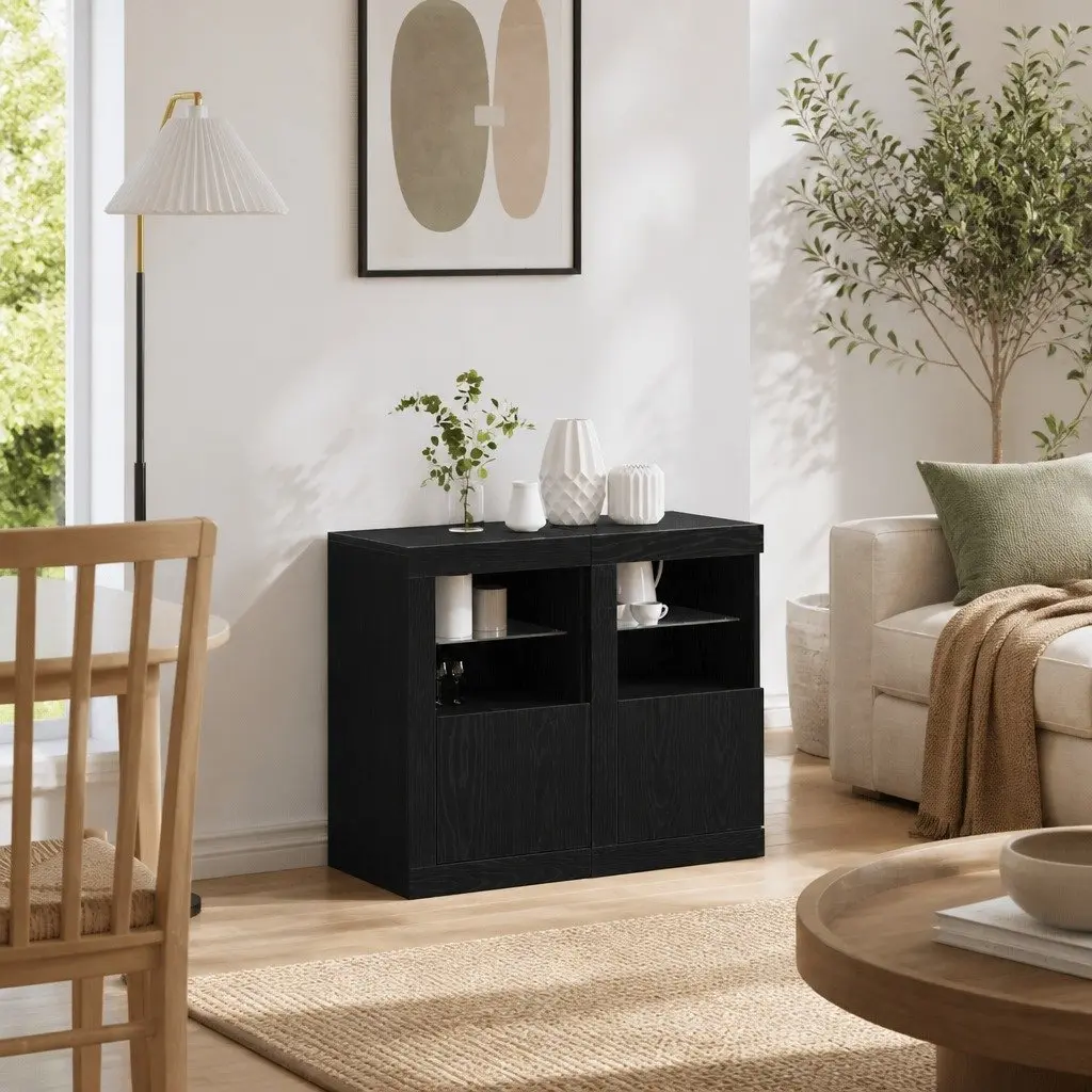 LED Sideboard Black Oak 2 pcs RGB Lights Storage Unit