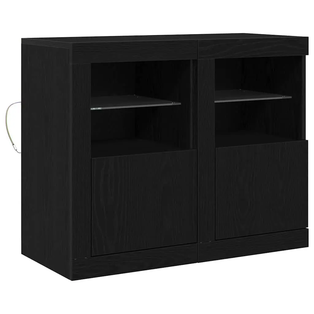 LED Sideboard Black Oak 2 pcs RGB Lights Storage Unit