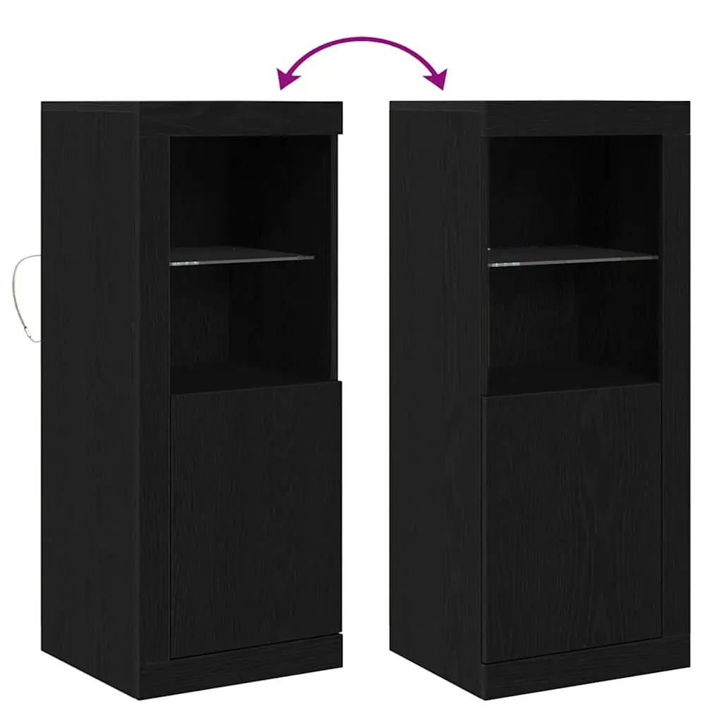 LED Sideboard Black Storage Cabinet Modern Dining Room Buffet Engineered Wood