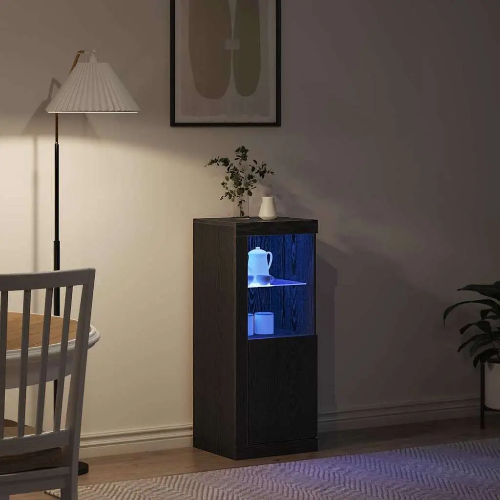 LED Sideboard Black Storage Cabinet Modern Dining Room Buffet Engineered Wood