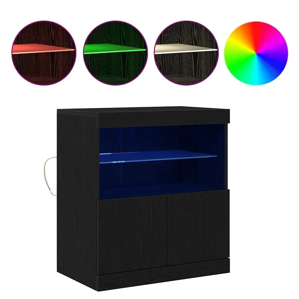 LED Sideboard Black 60.5 x 37 x 67 cm Modern Storage Cabinet with RGB Lighting