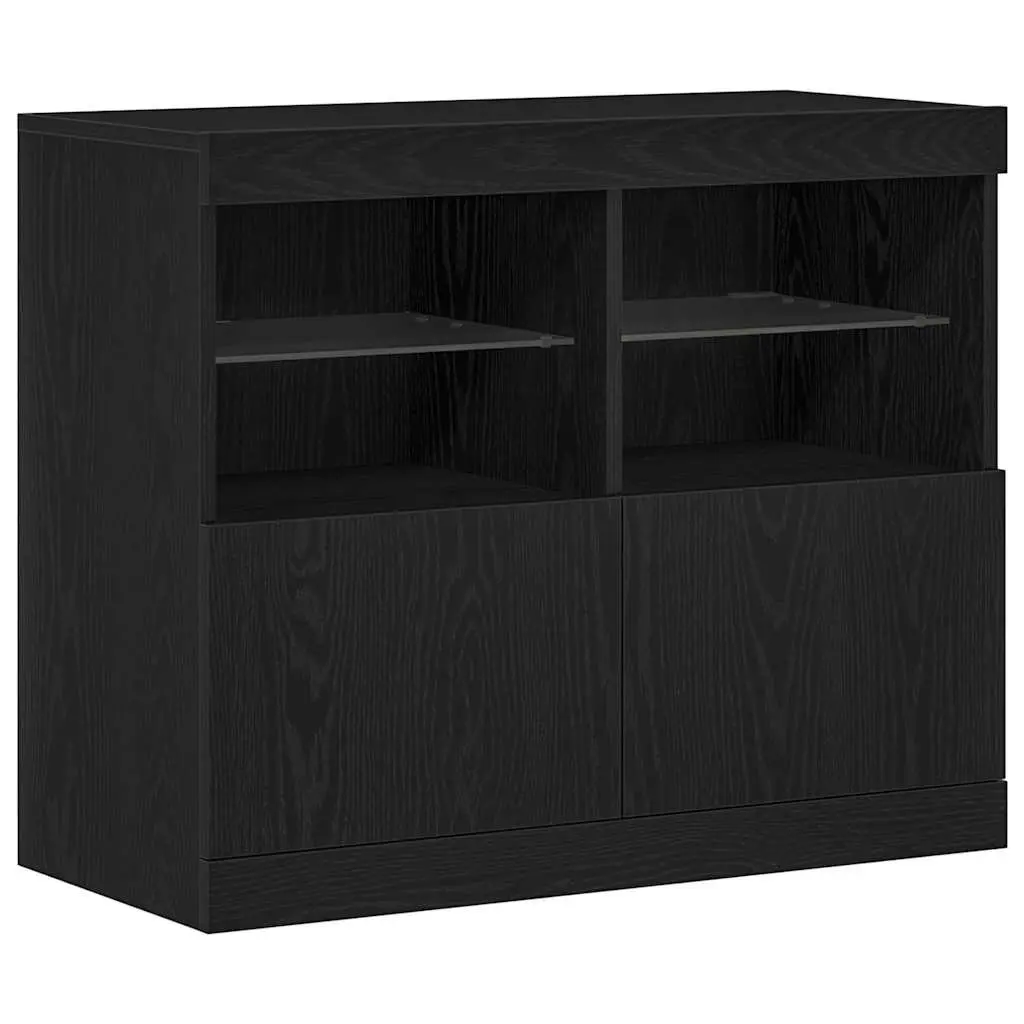 LED Sideboard Black Engineered Wood Sliding Doors RGB Lighting