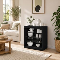 Concise and Modern Black Oak Sideboard with LED Lights