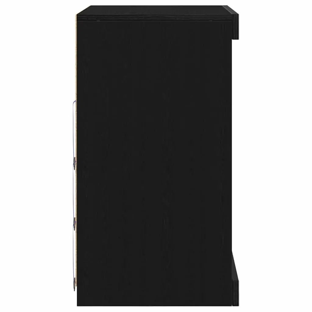 Sideboard Black Oak Modern RGB LED Lighting Glass Shelves Storage Cabinet