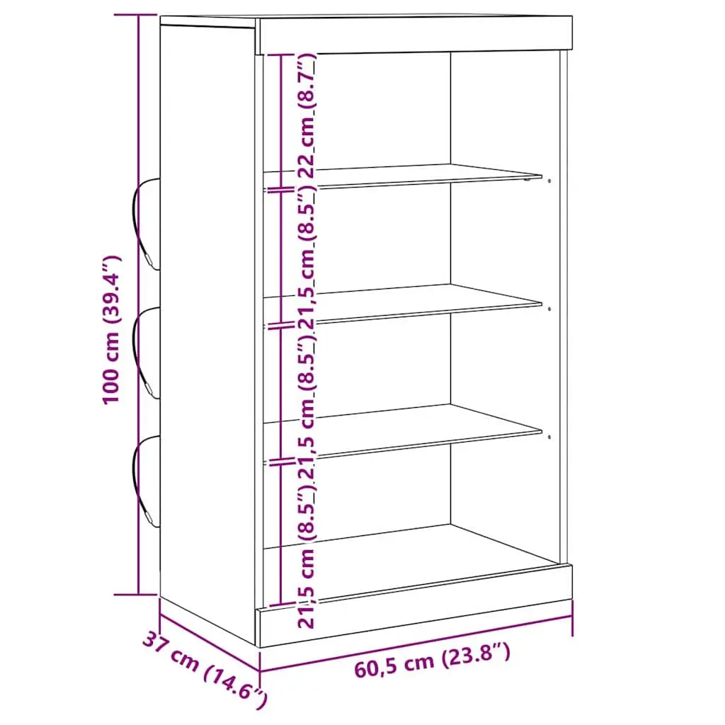 LED Sideboard Black Oak Modern Storage Cabinet with Glass Shelves