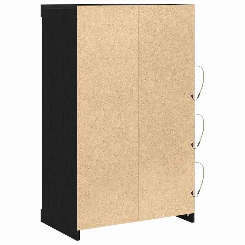 LED Sideboard Black Oak Modern Storage Cabinet with Glass Shelves