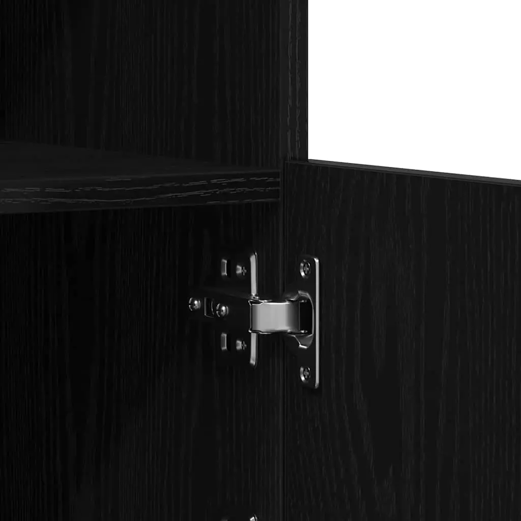 LED Sideboard Black Oak 41 x 37 x 67 cm Modern Storage Cabinet with Glass Shelves and RGB Lighting