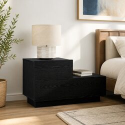Concise Black Oak Bedside Cabinet with Essential Features