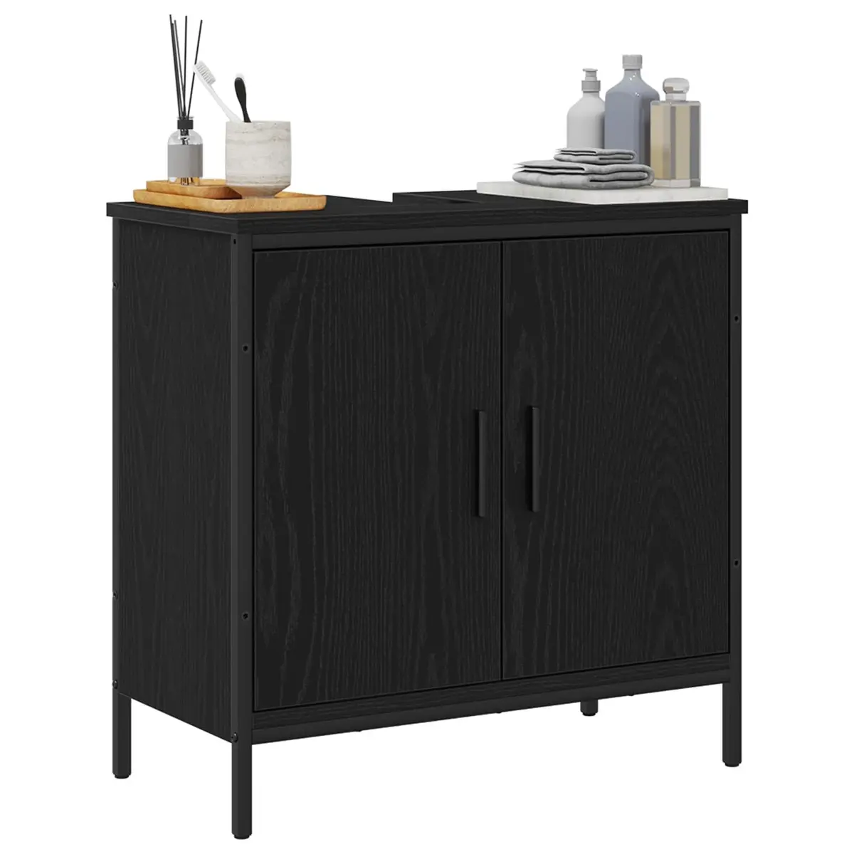 Bathroom Vanity Unit Black 60x30x60cm Wall-Mounted Storage Cabinet