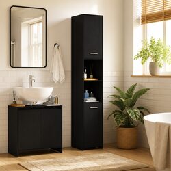 Concise Black Oak Storage Cabinet for Bathrooms