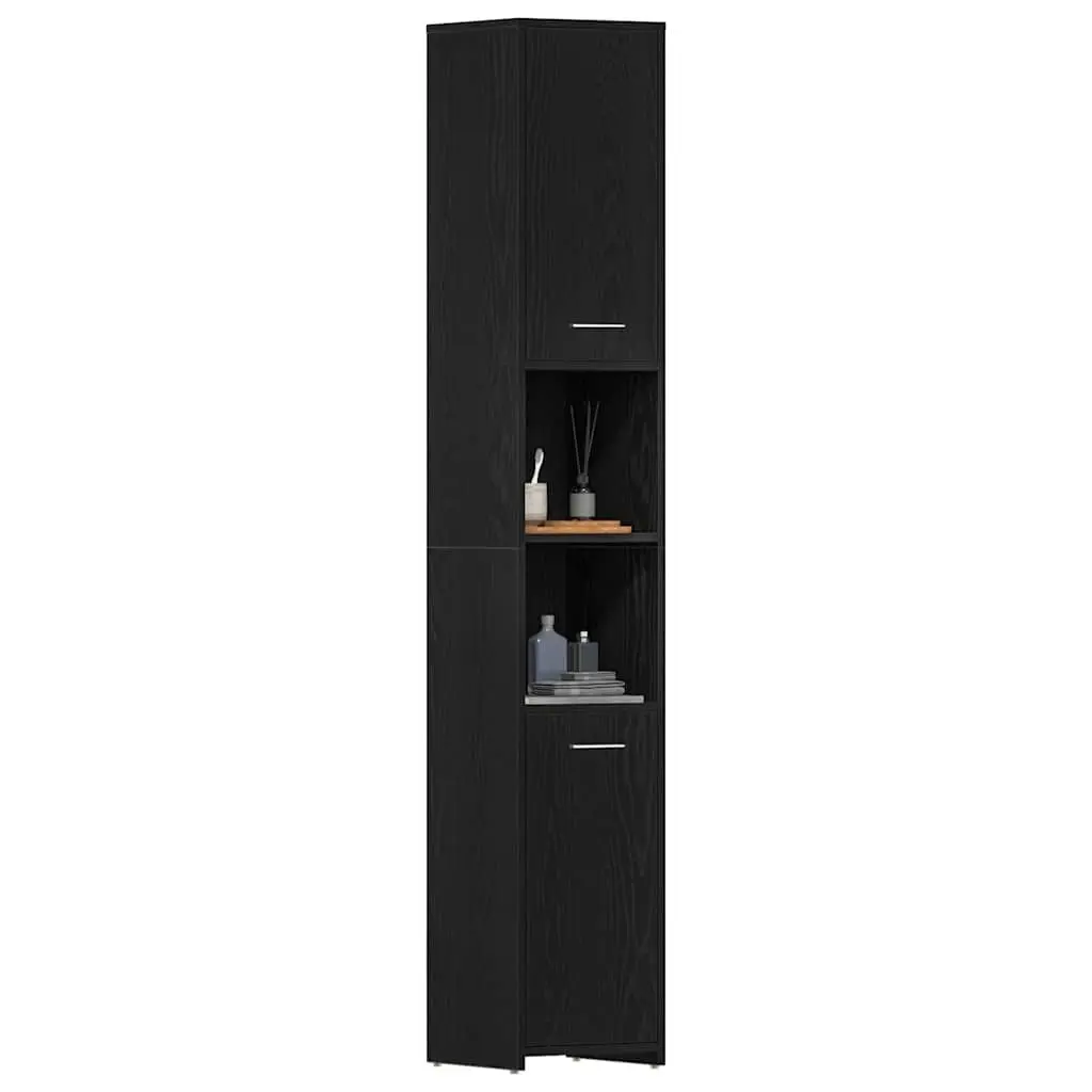 Bathroom Cabinet Black Oak Engineered Wood Tall Organizer Storage Cupboard