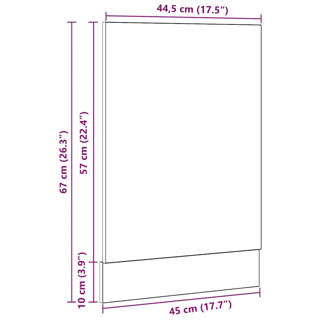 Dishwasher Front Panel Engineered Wood Black Oak 45x1.5x67cm Moisture Resistant Kitchen Appliance Cover
