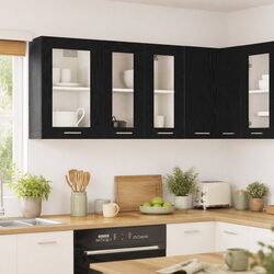 Compact Black Oak Kitchen Hanging Cabinet