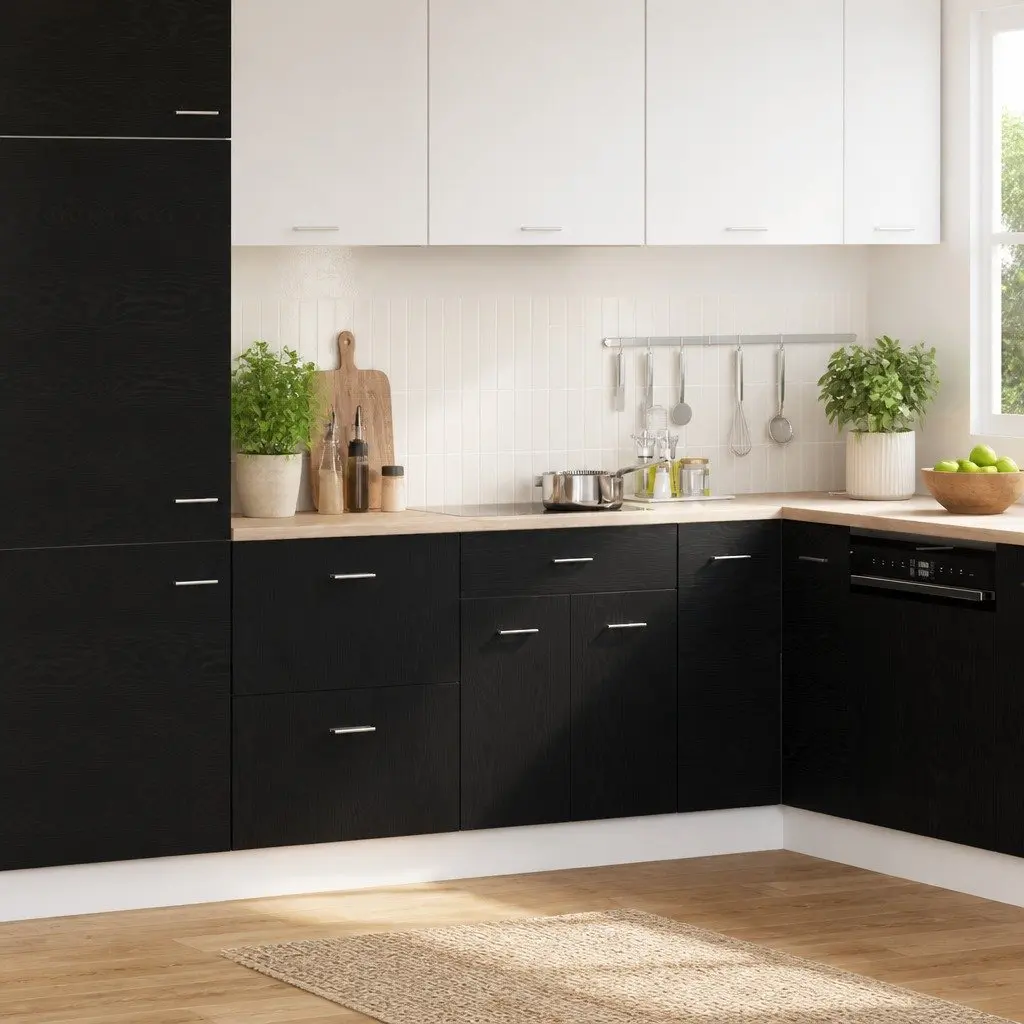 Hanging Kitchen Cabinet Black Oak Engineered Wood Modern Storage 60x46x81.5cm