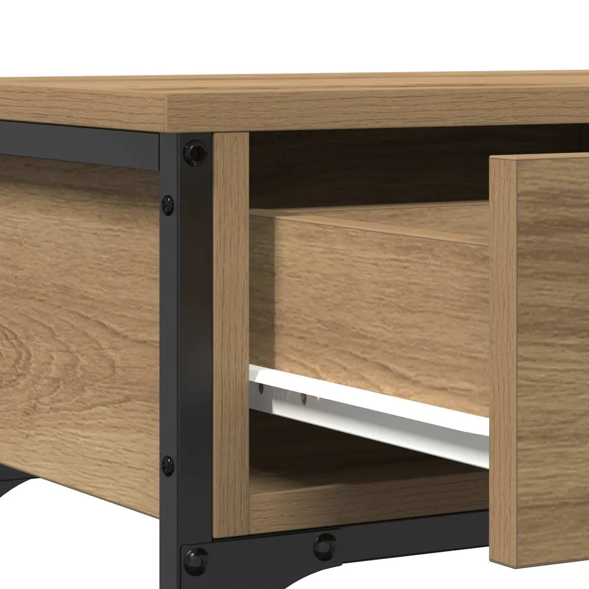 Console Table Brown Engineered Wood Steel Frame Open Shelving Drawer Storage