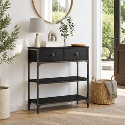 Console Table End Table Industrial Style Black Engineered Wood Steel Frame