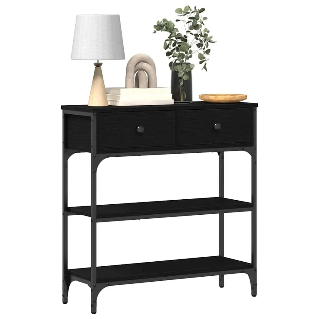 Console Table Black Engineered Wood Steel Frame Industrial Style Adjustable Levelers