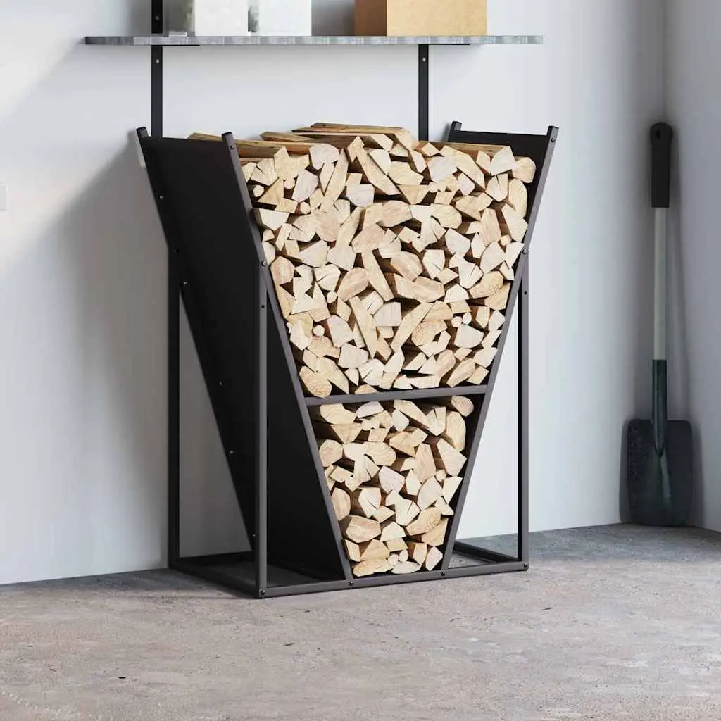 Firewood Rack Black Log Storage Holder Cold-rolled Steel Large Capacity Wood