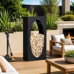 Firewood Rack Black Log Storage Holder Cold-rolled Steel 50x23x100cm Organizer