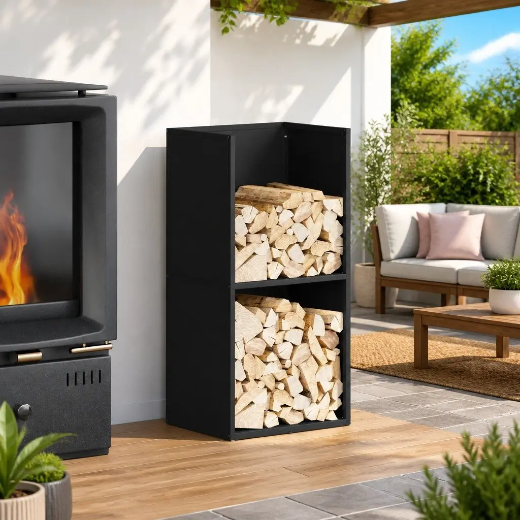 Firewood Rack Black 40x30x80 cm Cold-rolled Steel Log Storage Holder