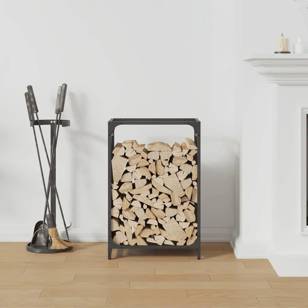 Firewood Rack Black Steel Frame Indoor Outdoor Log Storage Holder