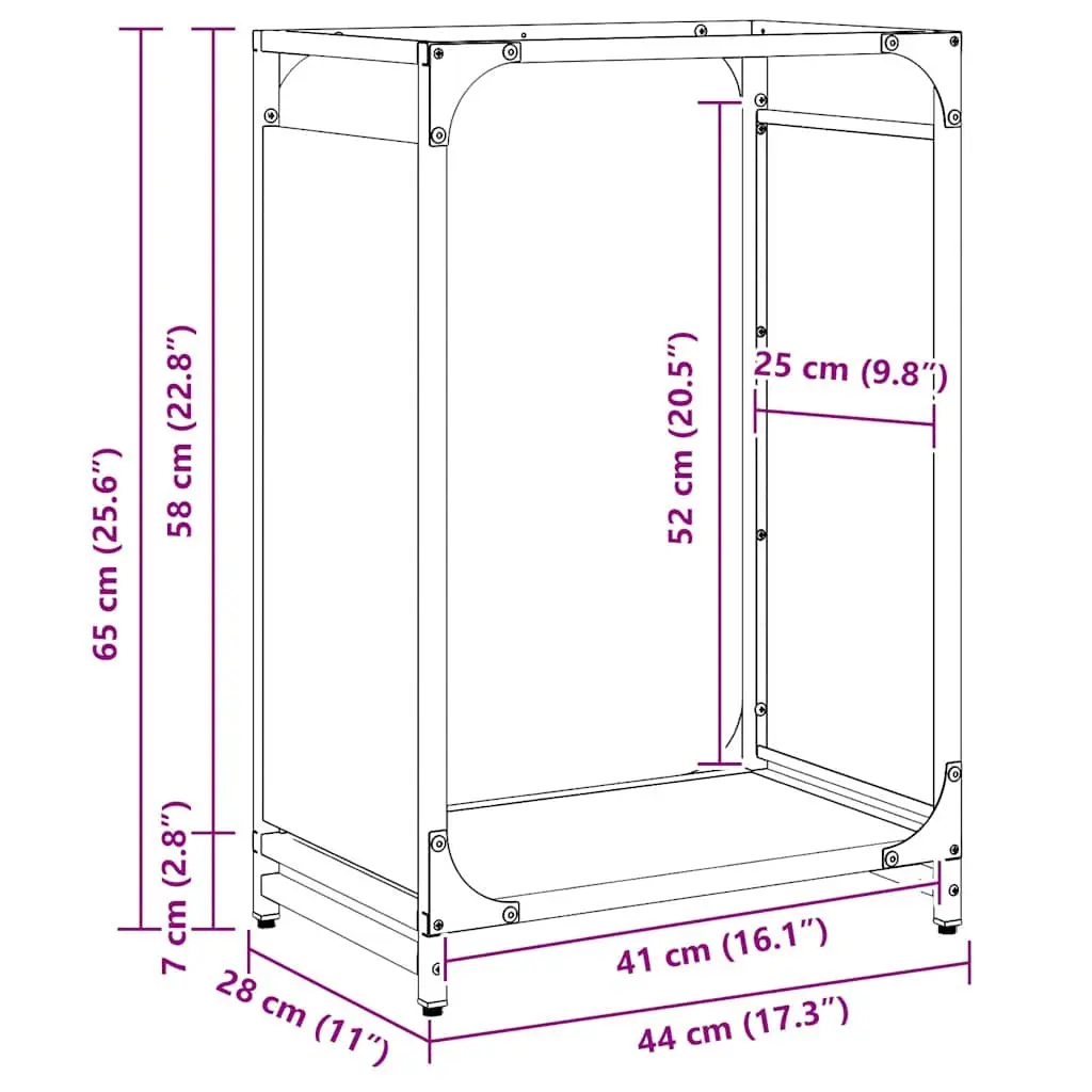 Firewood Rack Black Steel Frame Indoor Outdoor Log Storage Holder