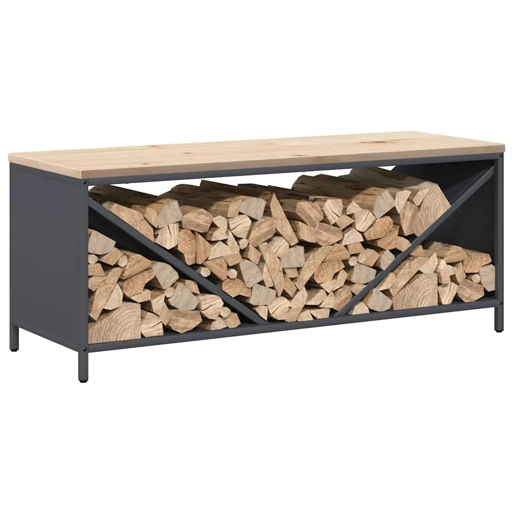 Log Rack Firewood Storage Holder with Wooden Top Anthracite Steel