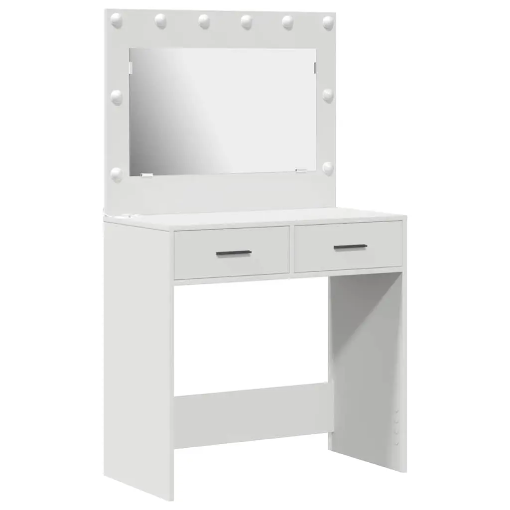 Dressing Table White Engineered Wood LED Lights Storage Drawers