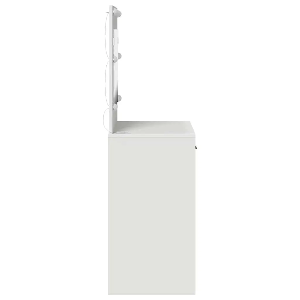 Dressing Table White Engineered Wood LED Lights Storage Drawers