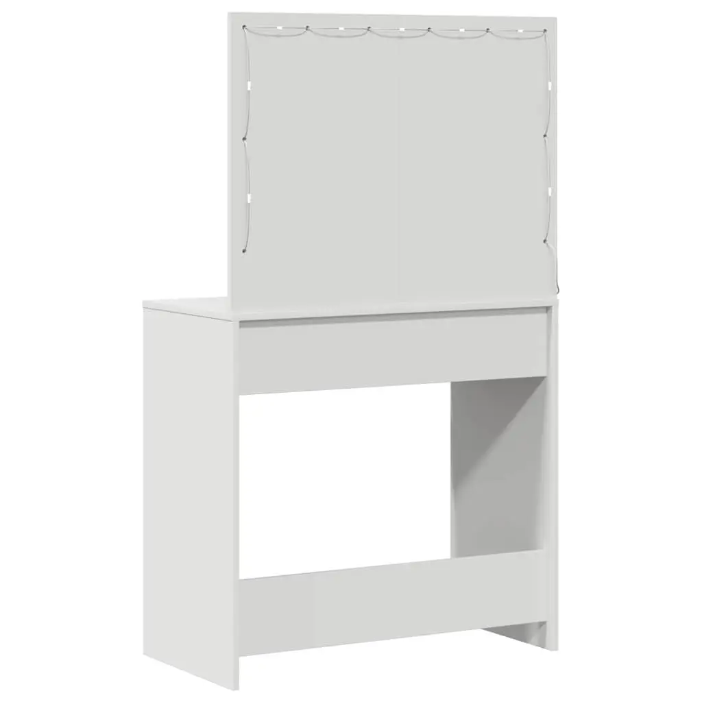 Dressing Table White Engineered Wood LED Lights Storage Drawers