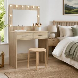 Compact Brown Engineered Wood Dressing Table with Storage