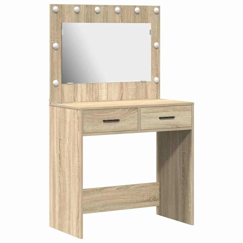 Brown Dressing Table with LED Mirror and Storage Drawers Engineered Wood Bedroom Vanity