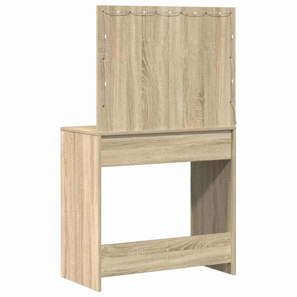 Brown Dressing Table with LED Mirror and Storage Drawers Engineered Wood Bedroom Vanity