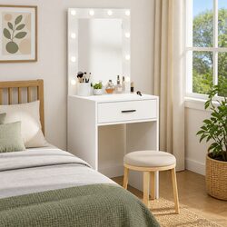 Concise White Dressing Table with Essential Features