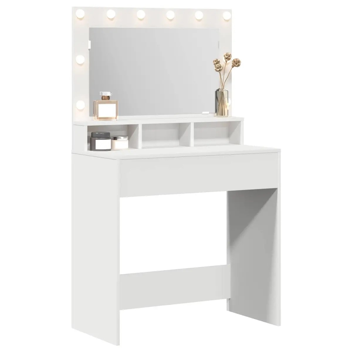 Dressing Table White 78.5 x 41 x 135 cm Integrated Mirror LED Lights Storage