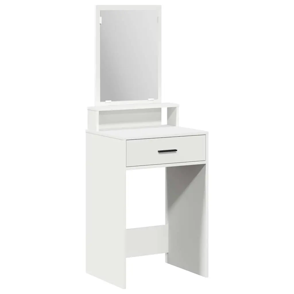 Dressing Table White Engineered Wood Large Mirror Multiple Drawers Matte Finish