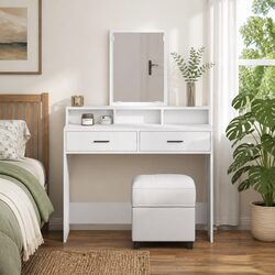 Concise and Functional White Vanity Table