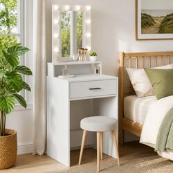 Compact Dressing Table with LED and USB Charging Options