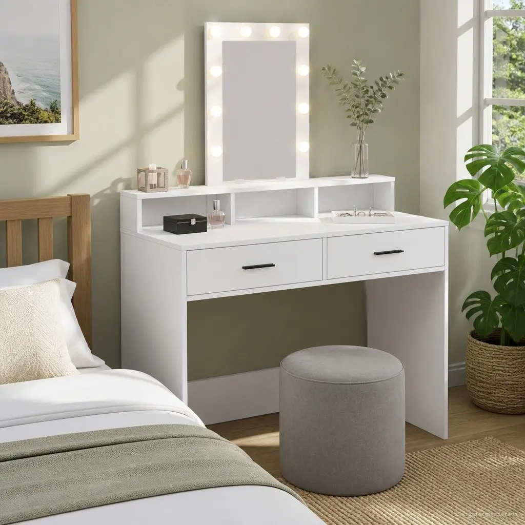 Dressing Table White 100 x 41 x 140 cm LED Mirror Lights Drawers USB Charging Port