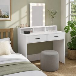 White Dressing Table with LED Lights, Compact Design