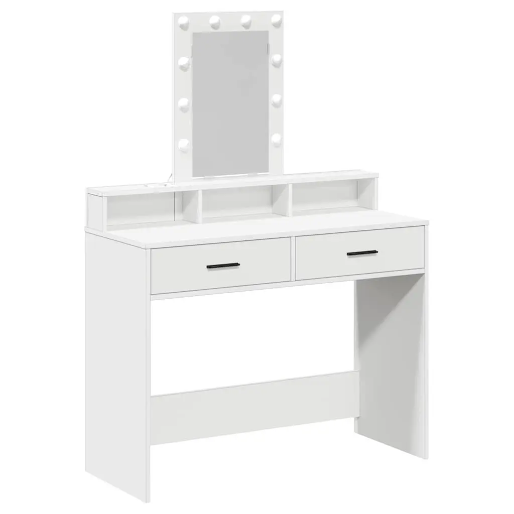Dressing Table White 100 x 41 x 140 cm LED Mirror Lights Drawers USB Charging Port