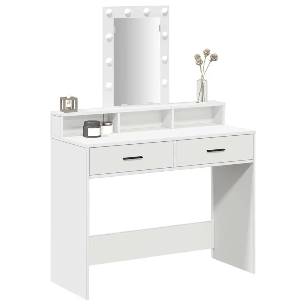 Dressing Table White 100 x 41 x 140 cm LED Mirror Lights Drawers USB Charging Port