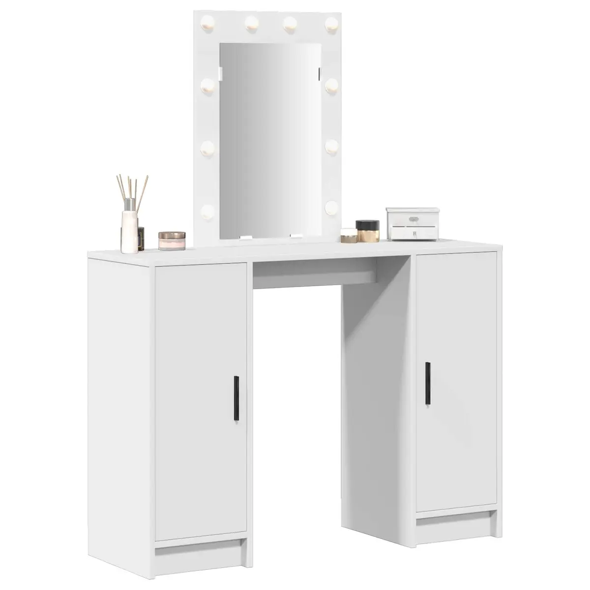Dressing Table White 102cm Engineered Wood USB Powered LED Lights Storage Drawers
