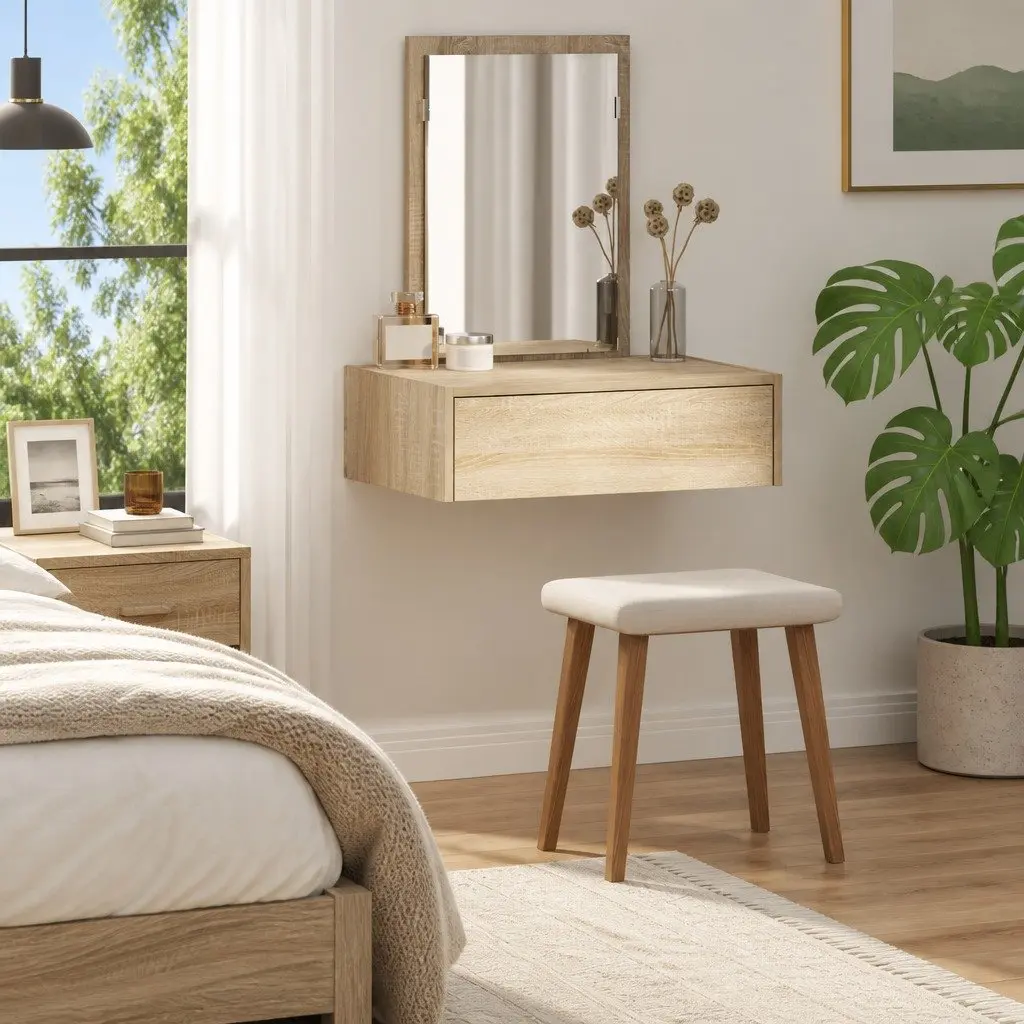Dressing Table Brown Engineered Wood Integrated Mirror Storage 60 x 40 x 70 cm