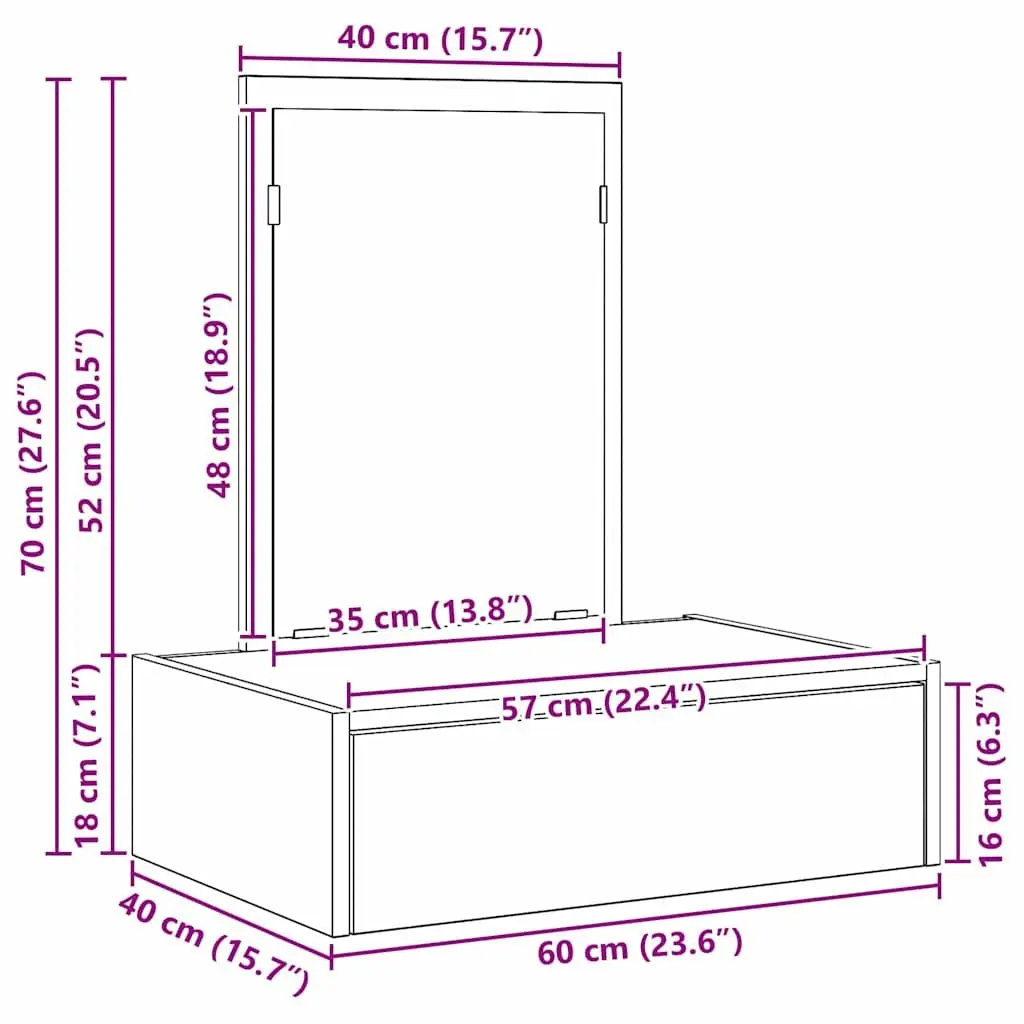 Dressing Table Brown Engineered Wood Integrated Mirror Storage 60 x 40 x 70 cm