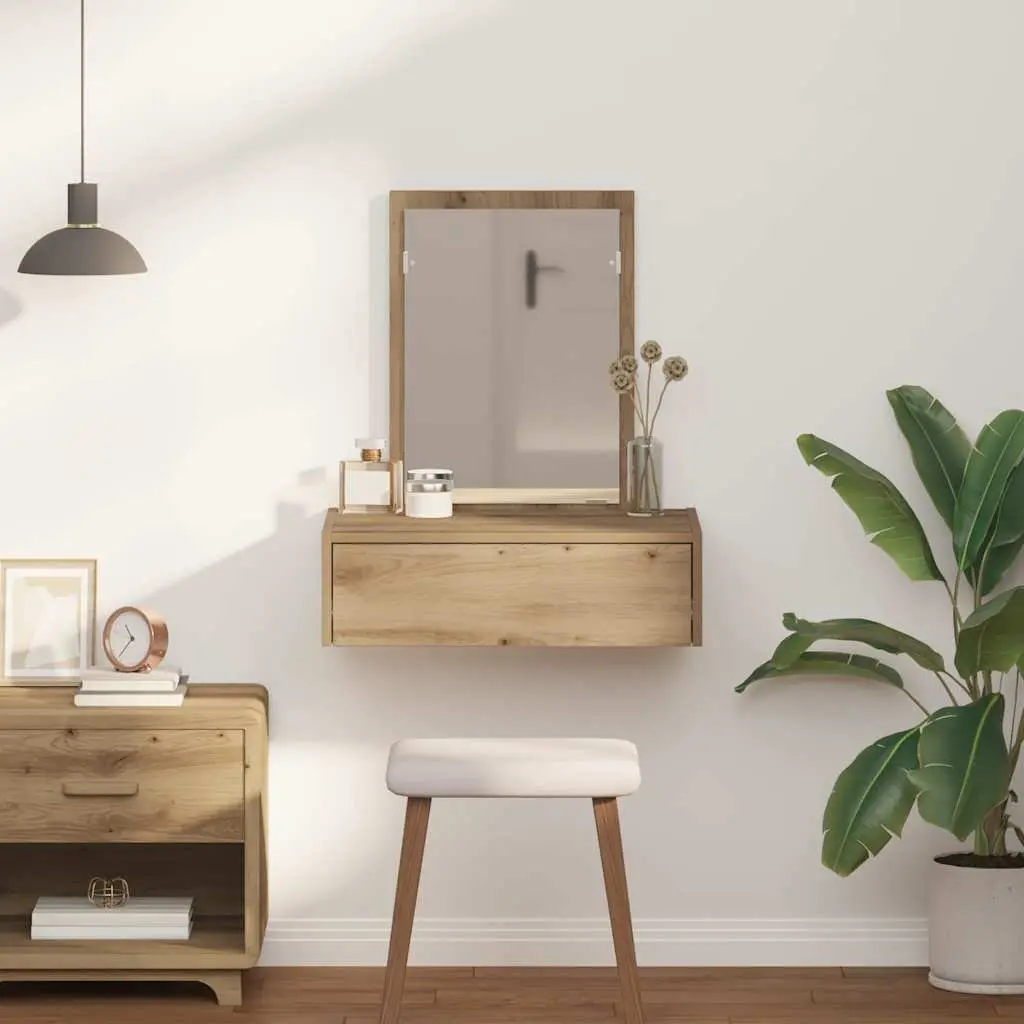 Dressing Table Brown Bedroom Vanity Storage Drawers Mirror Engineered Wood