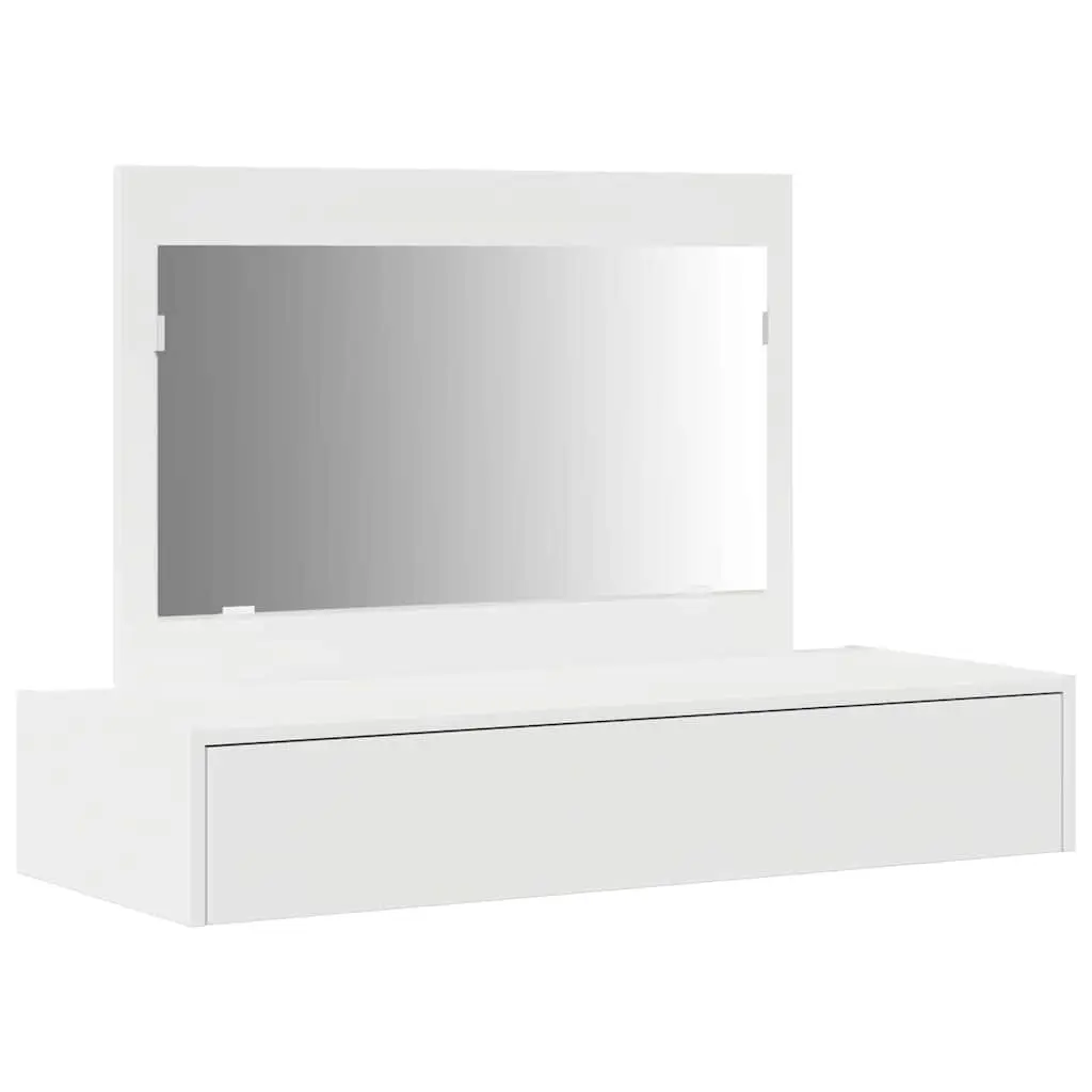 Dressing Table White Modern Engineered Wood Multiple Drawers Integrated Mirror