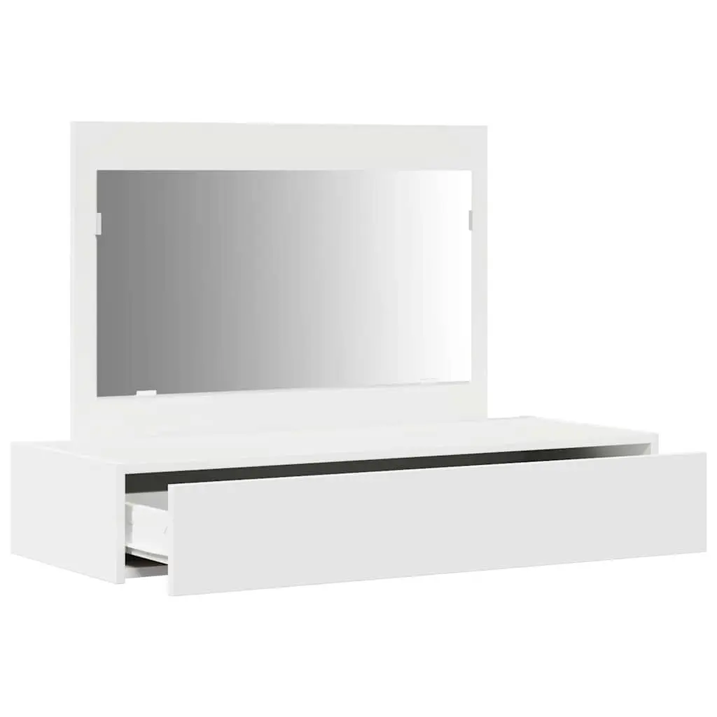 Dressing Table White Modern Engineered Wood Multiple Drawers Integrated Mirror